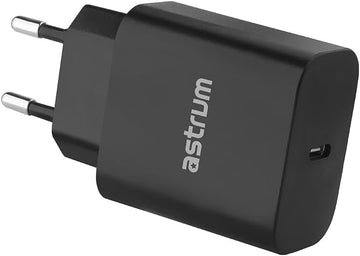 Astrum Pro PD20 20W Single port USB-C Wall Charger with 3.0A, full fast charging compatibility for all PD enabled devices, smart IC, travel charger - Black