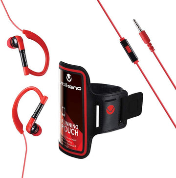 Volkano Sports Stabilizer Earphones with Soft Anti-Slip Earhooks, Cellphone Armband Sleeve for Running, Ideal for Working Out, Hands-Free with Microphone - Haste Series