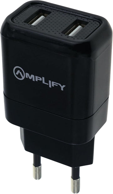 Amplify Dual USB Wall Charger with Micro Cable Black
