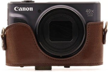 MegaGear MG1174 Canon PowerShot SX740 HS SX730 HS Ever Ready Leather Camera Case with Strap - Dark Brown