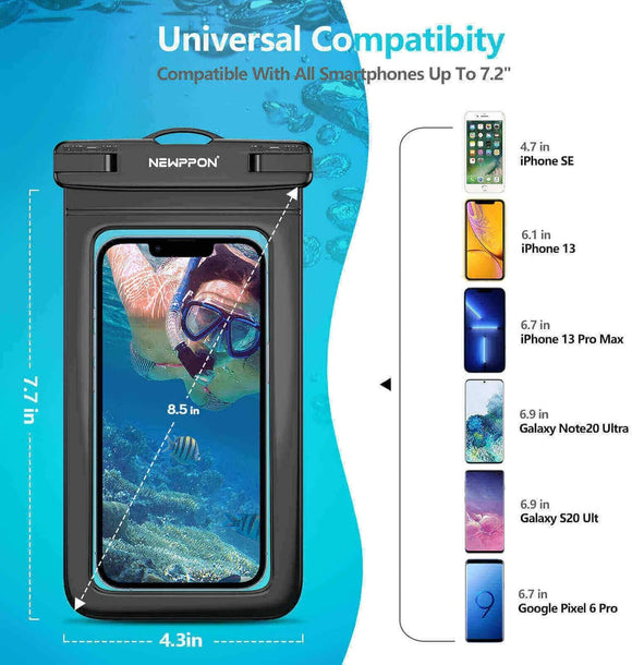 newppon Waterproof Cell Phone Pouch 3 Pack Underwater Dry Bag Case Lanyard - Water Proof Clear Ho