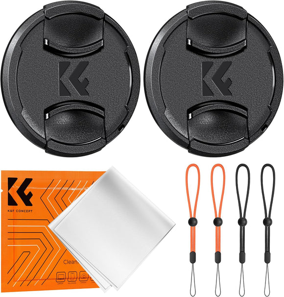 K&F Concept Lens Cap Kit with 2-Piece Lens Cloths and Attachment Strap 77 mm Size