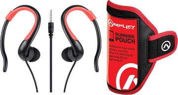 Amplify 2-In-1 Sports Running Armband & Hook-On Earphone Bundle Black Red 1.2m Length